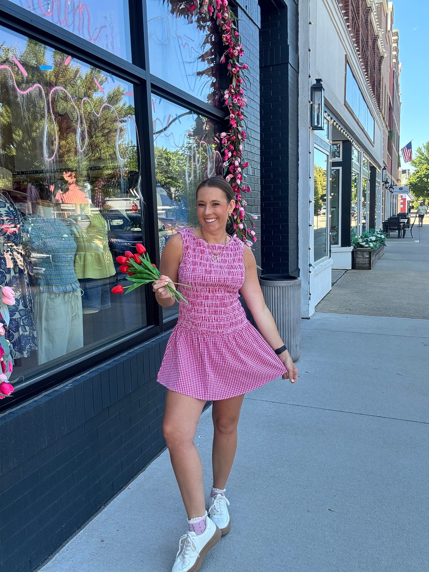 Red Gingham Smoked Romper