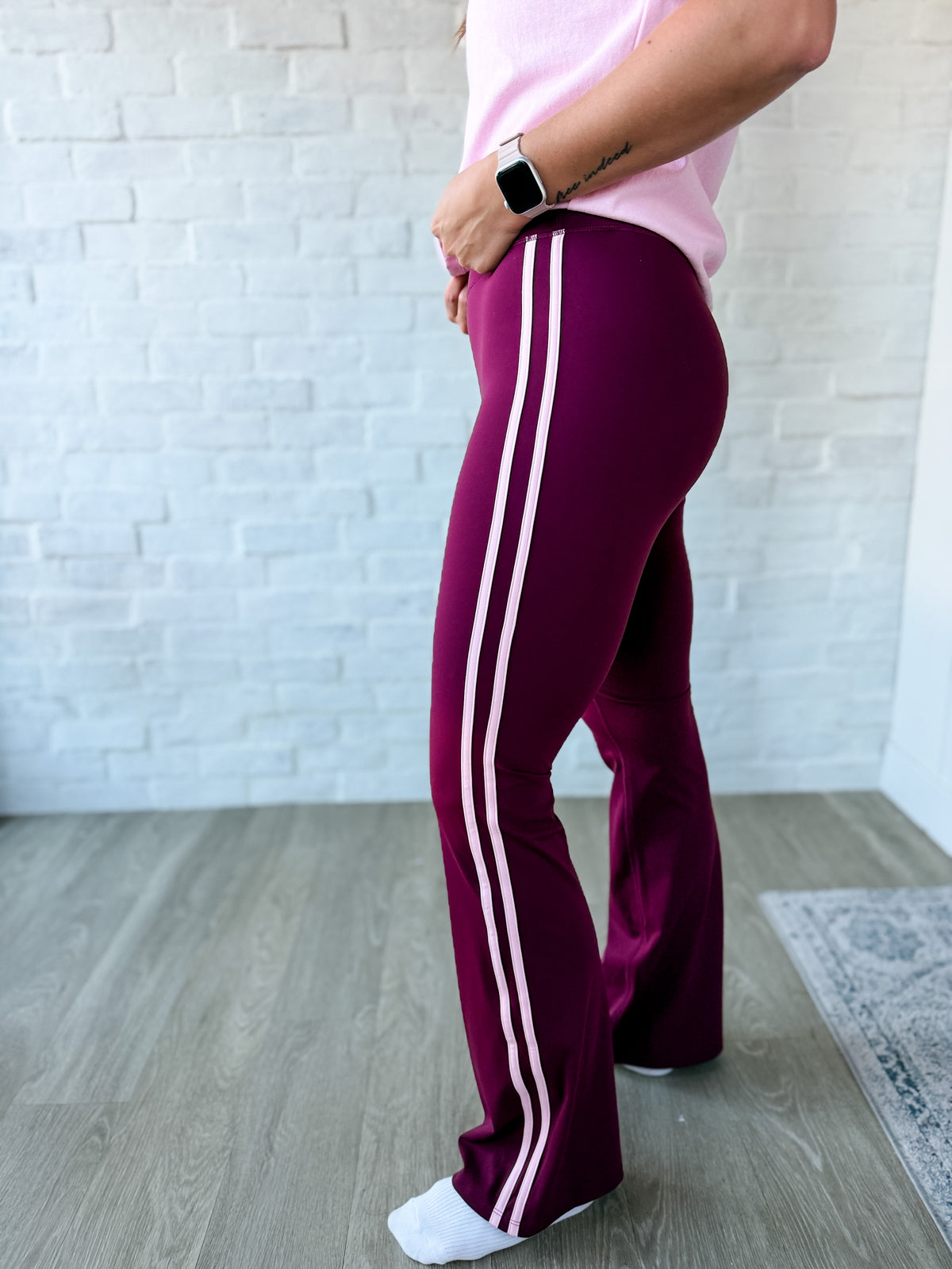 Maroon Stripe Track Flare Pants