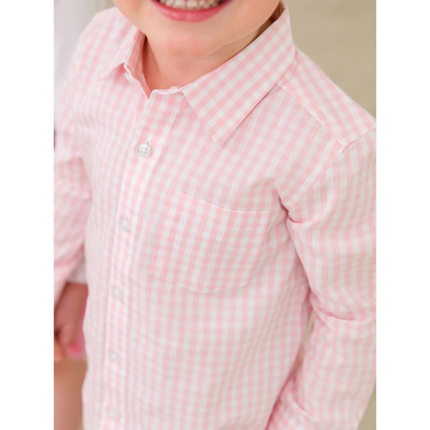 Ruffle Butts Pink Gingham Button Down