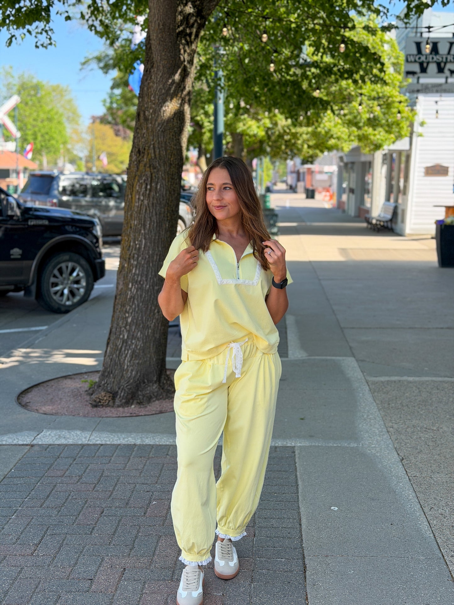 Butter Yellow Lace Joggers