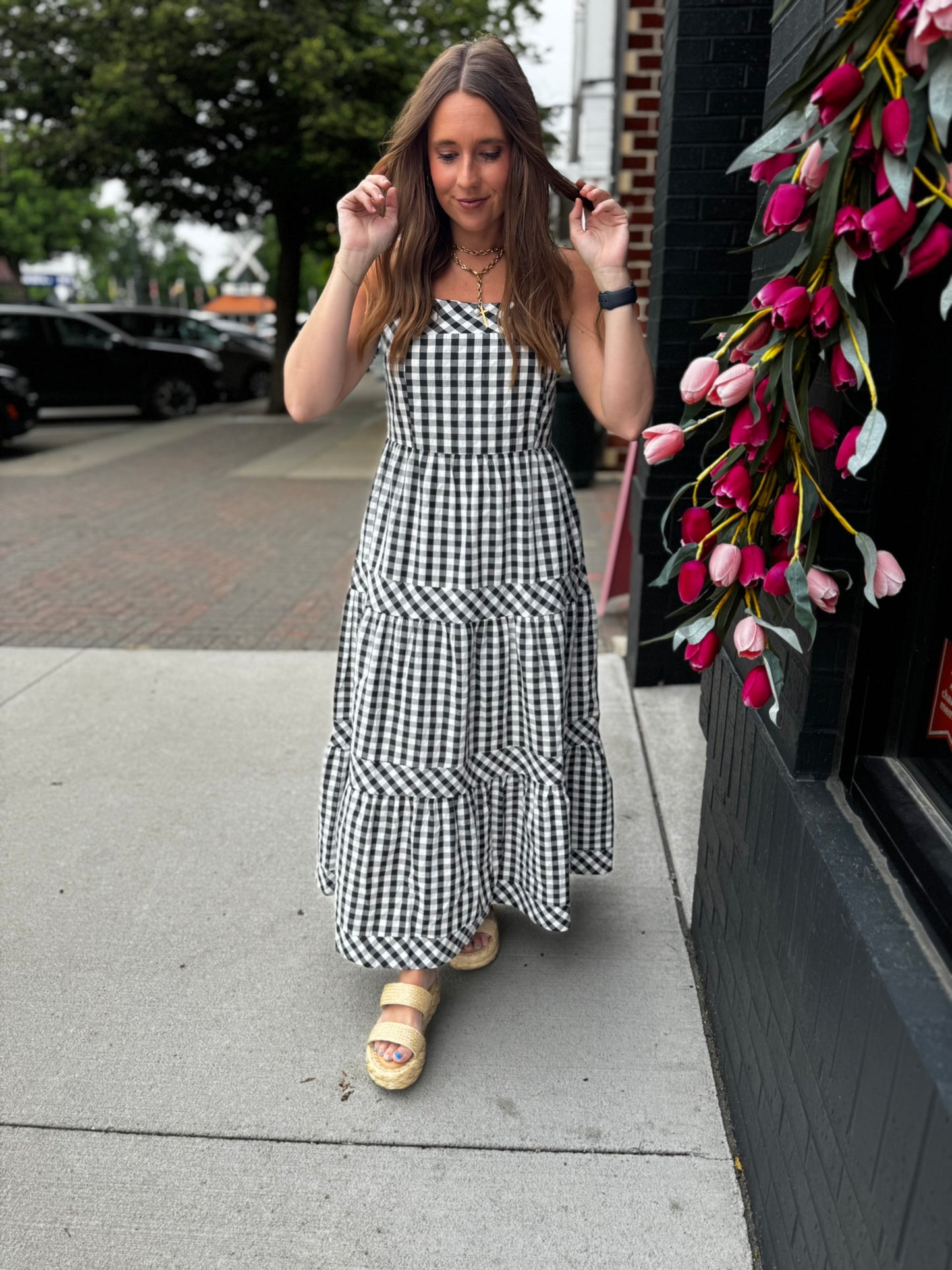 Black + White Gingham Midi Dress