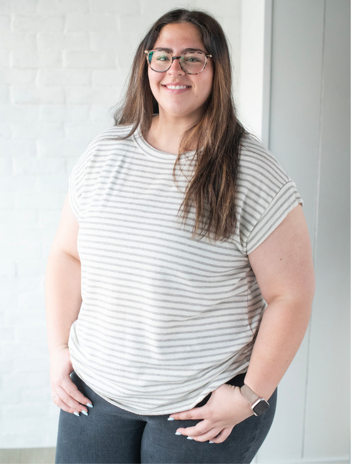 Cream + Gray Stripe Top