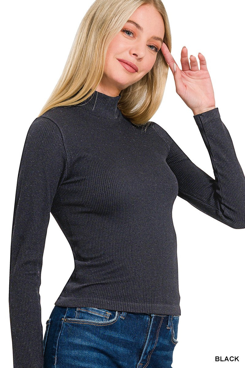 Seamless Ribbed Mock Neck Top