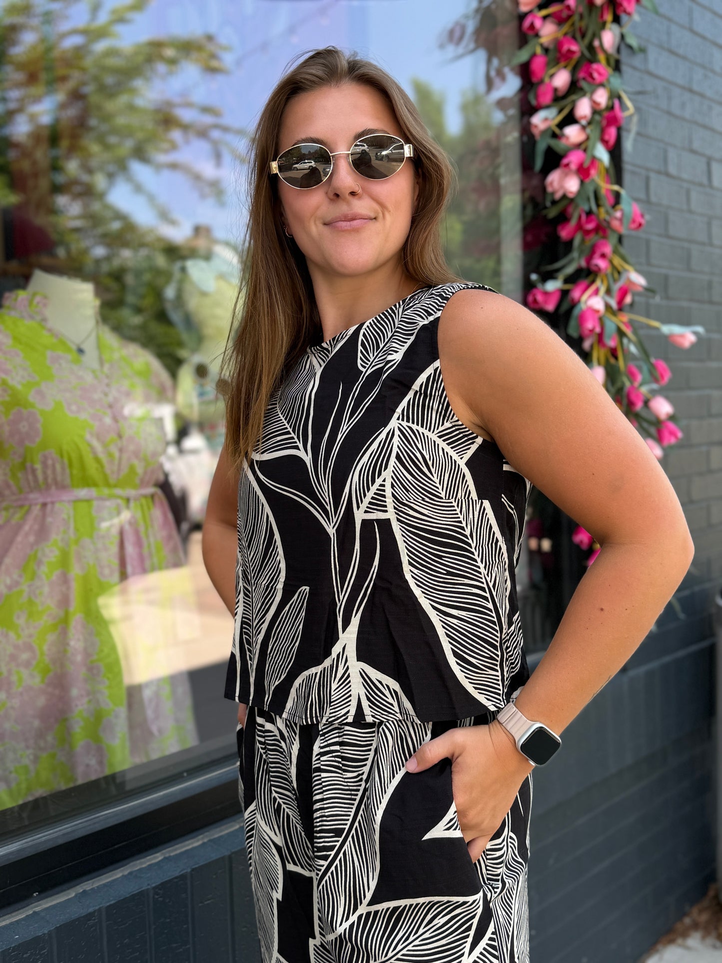 Black Palm Printed Pant Set