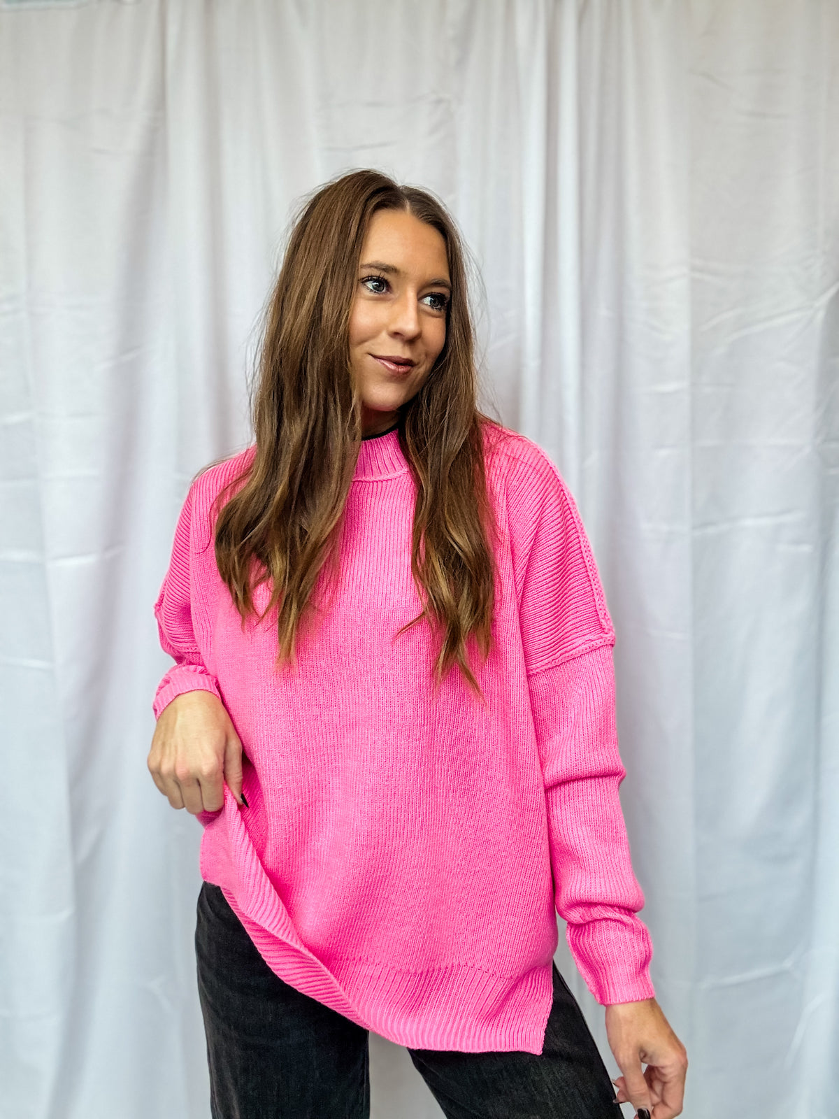 Bubblegum Pink Oversized Mock Neck Sweater
