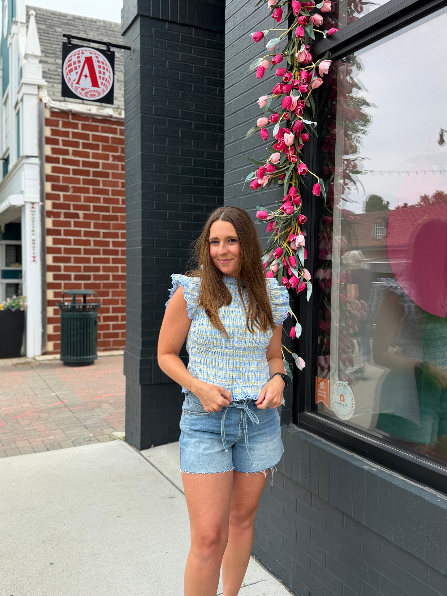 Blue Gingham Ruffle Blouse