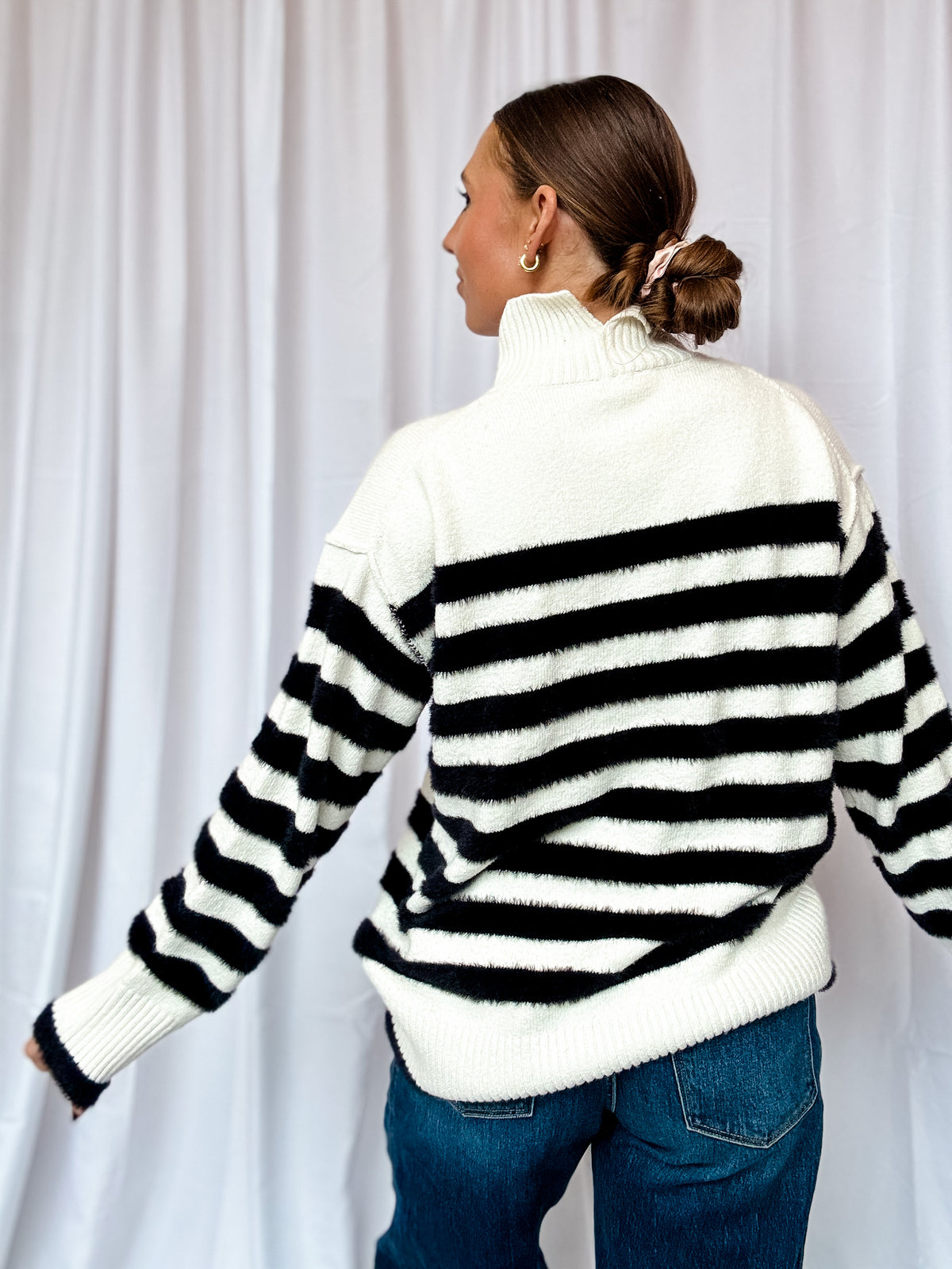 Black + White Mock Neck Sweater