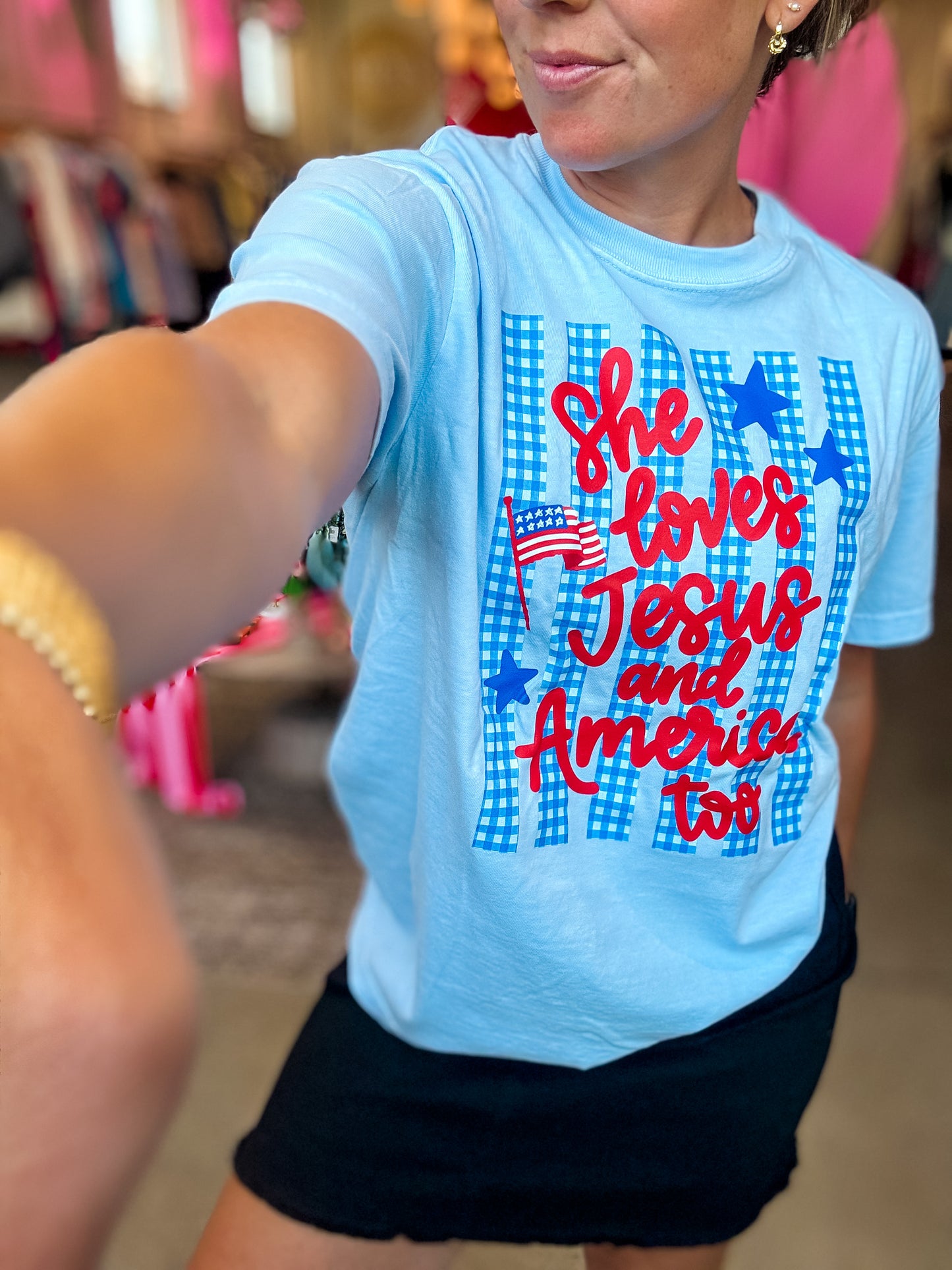 She Loves Jesus + America Graphic Tee