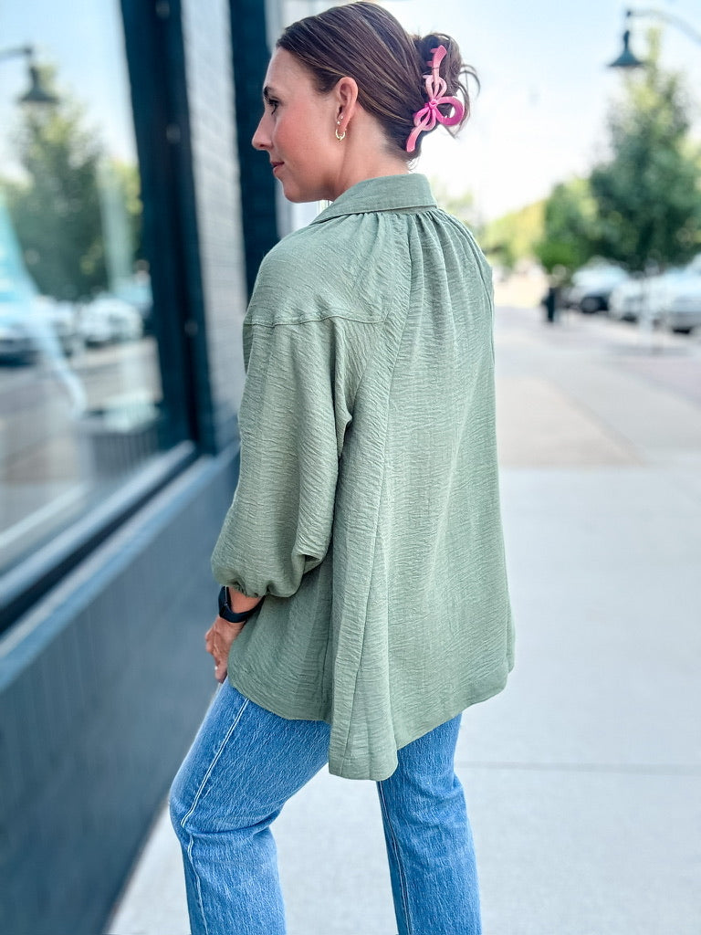 Green Oversized Frayed Blouse
