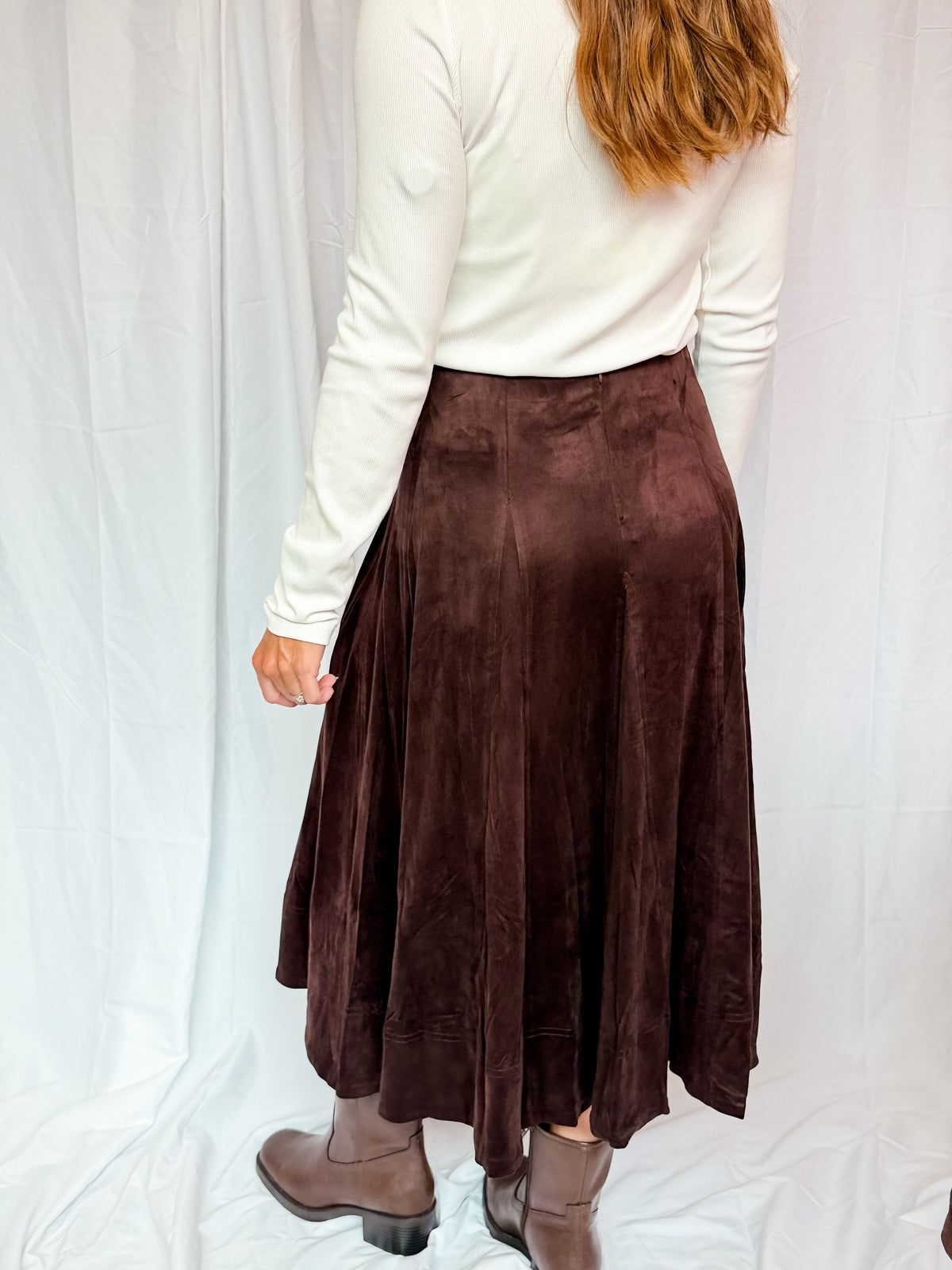 Chocolate Suede Midi Skirt