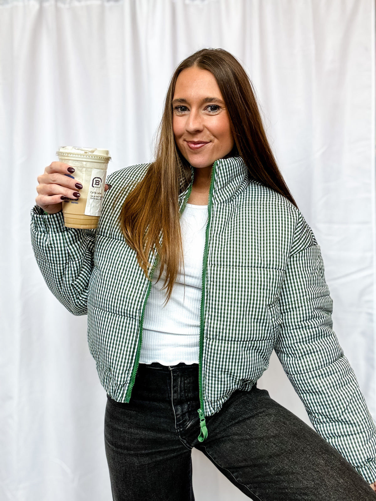 Green Gingham Puffer Jacket