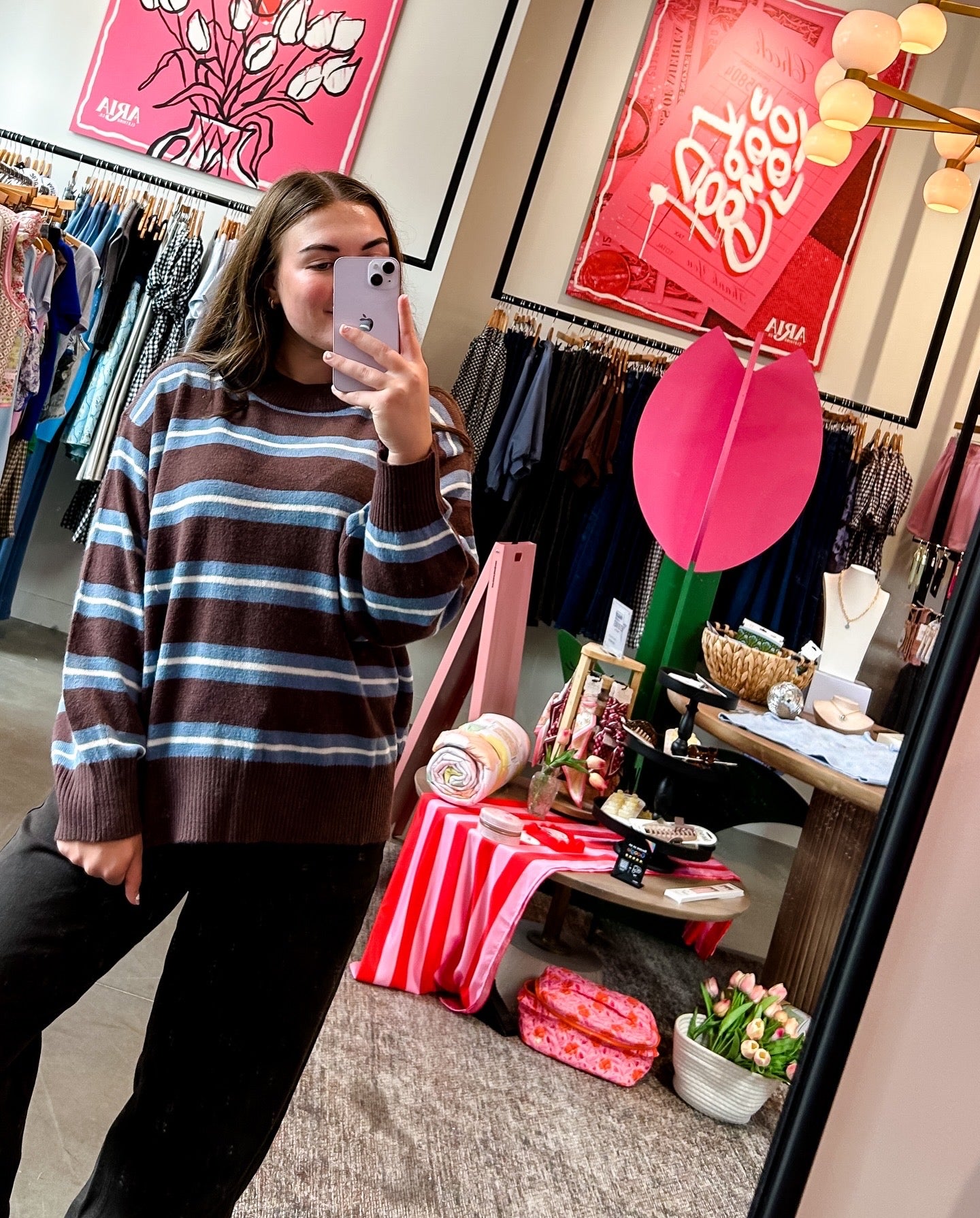 Brown Multi Stripe Crewneck