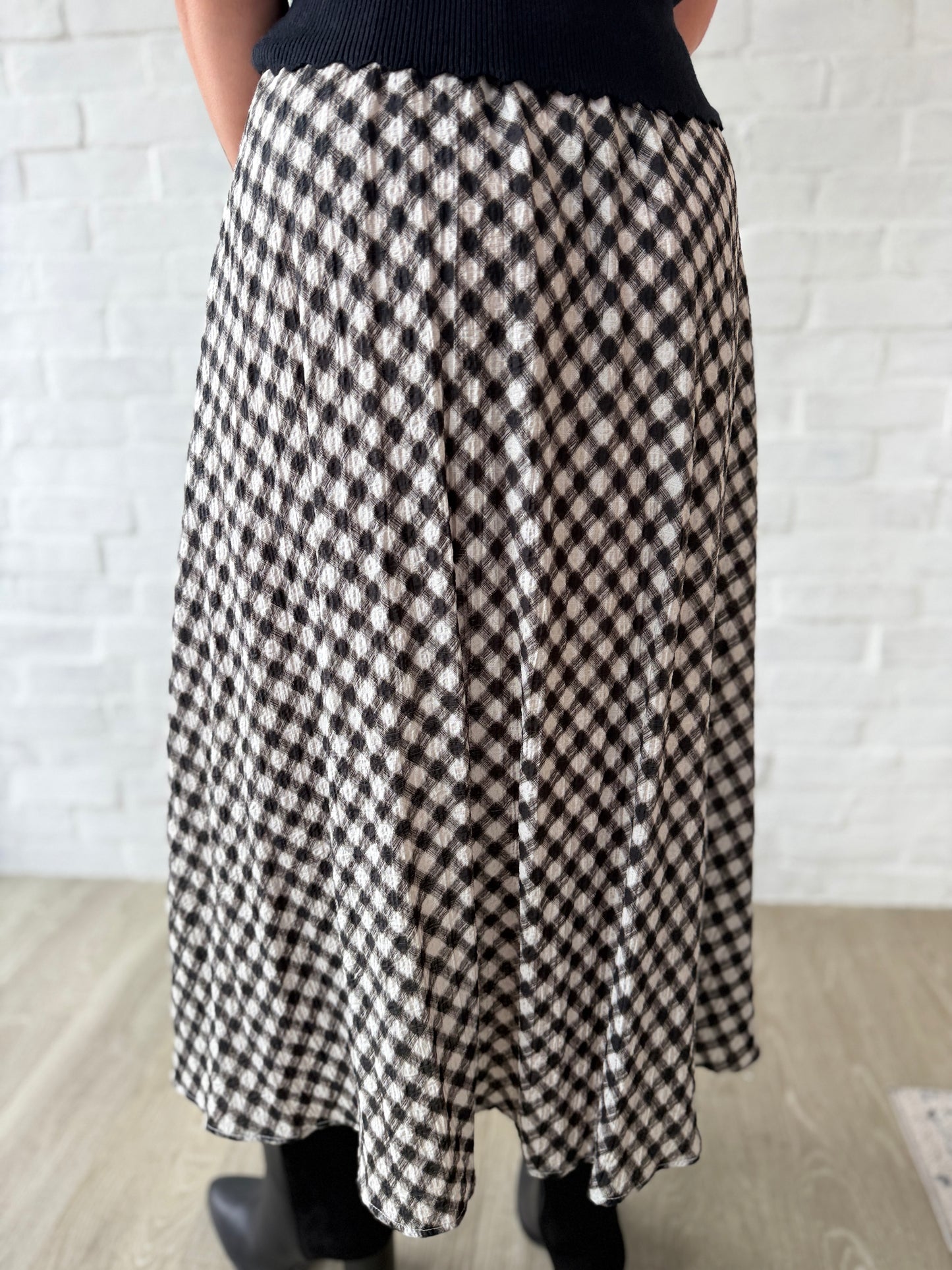 Black Check Midi Skirt
