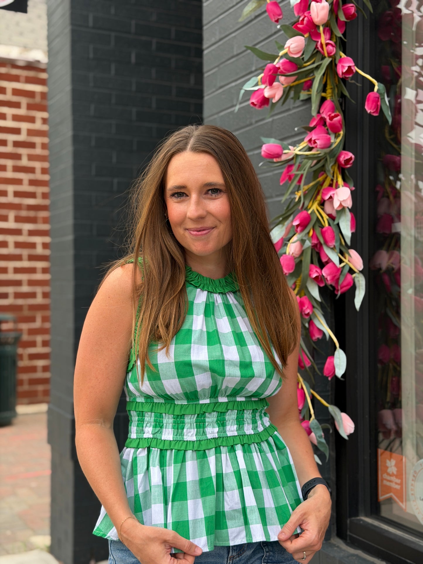 Green Gingham Tank Blouse