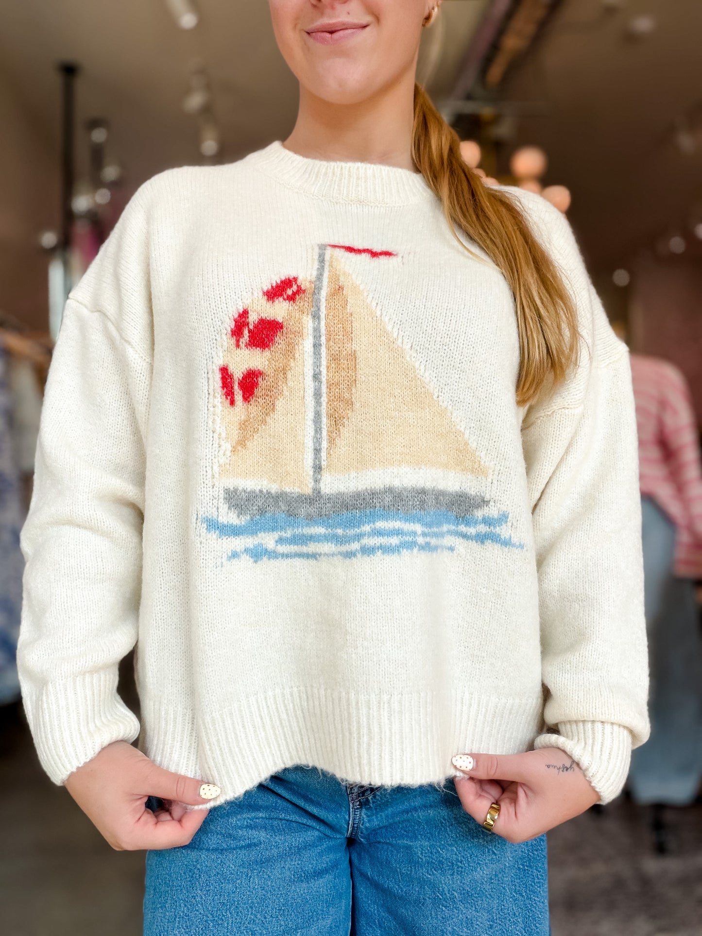 Cream Sailboat Sweater
