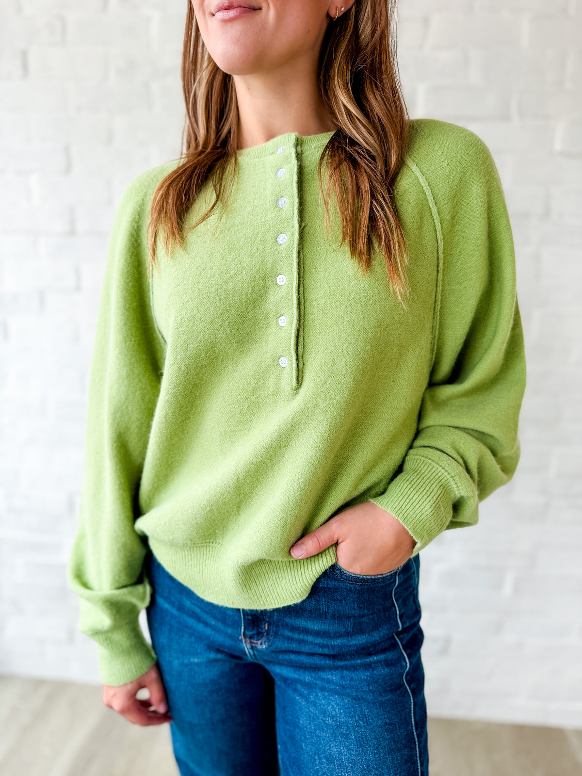 Lime Green Half Button Sweater