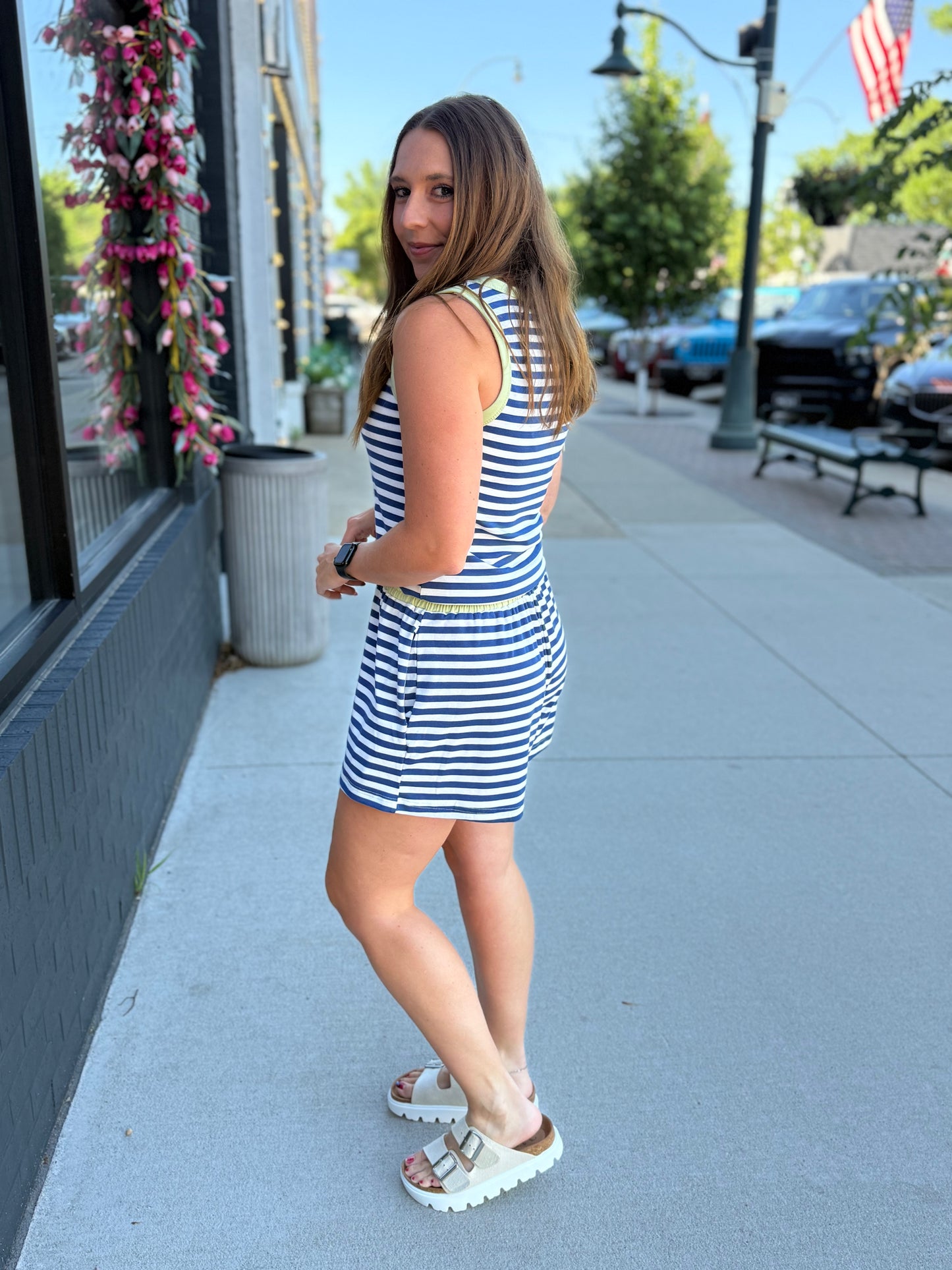 Blue Stripe Tank + Shorts Set