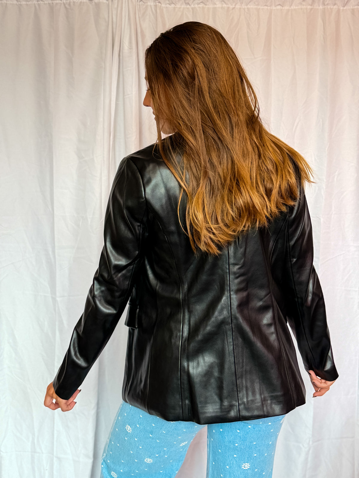 Black. Faux Leather Blazer