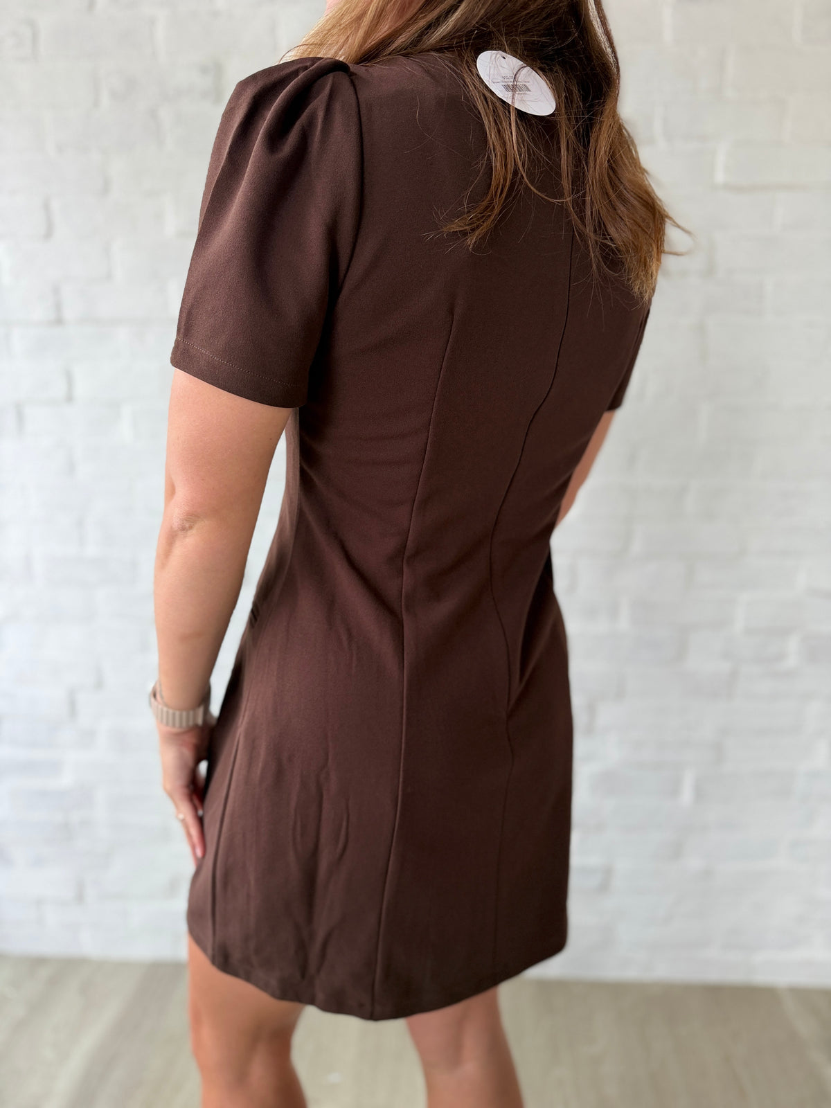 Brown SS Knit Mini Dress