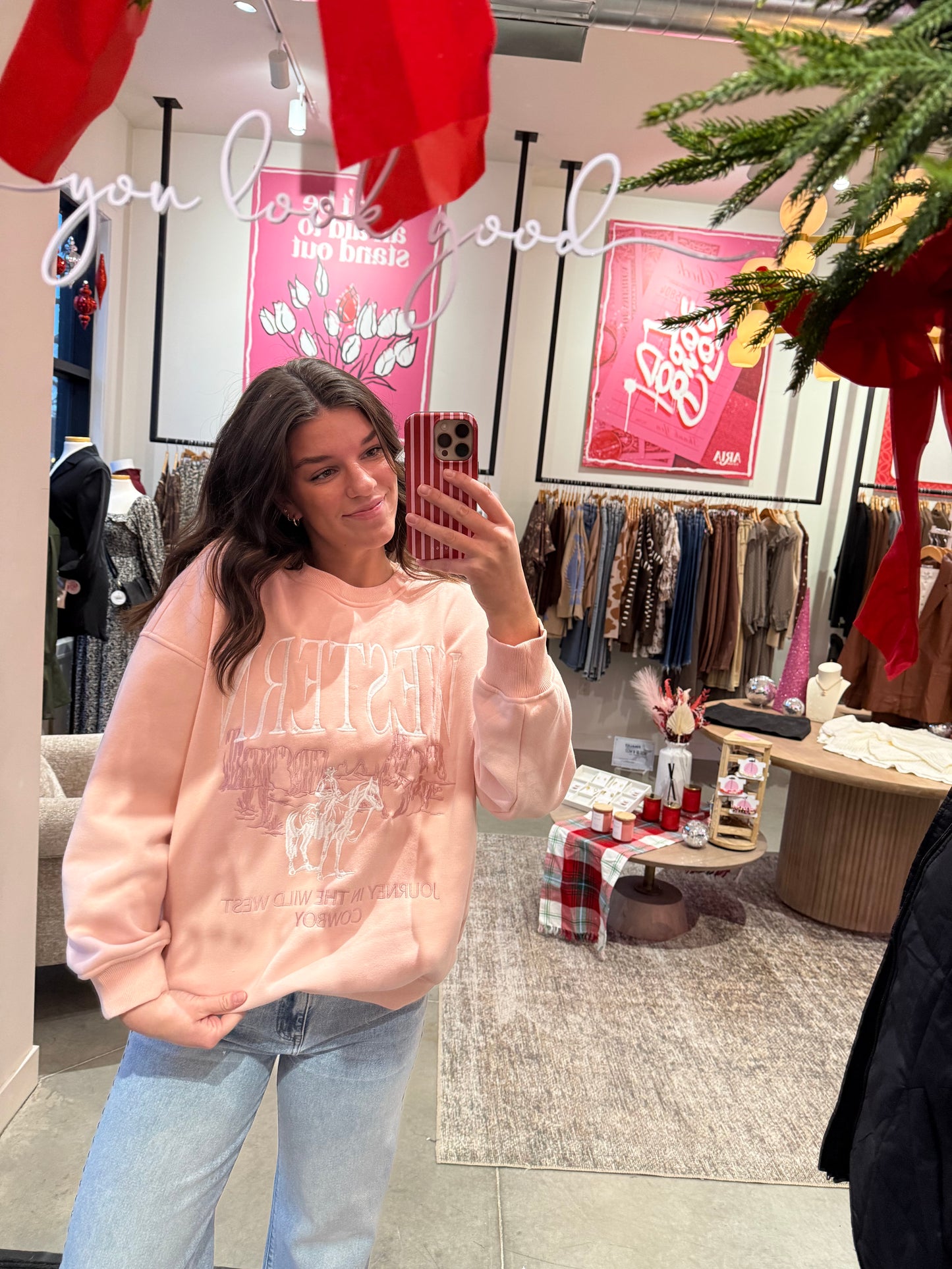 Cowboy Western Pink Crewneck