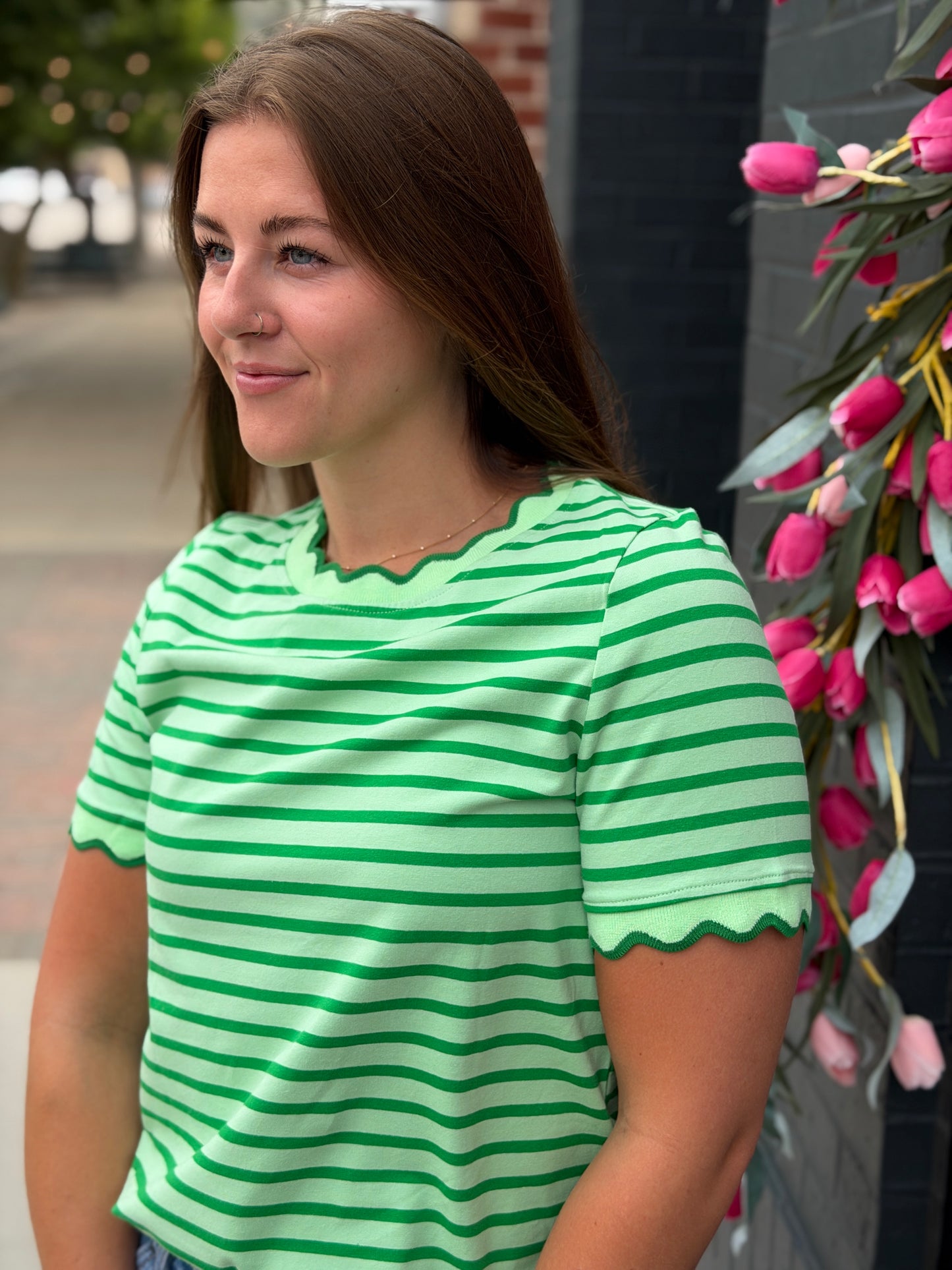 Green Two Toned Stripe Tee