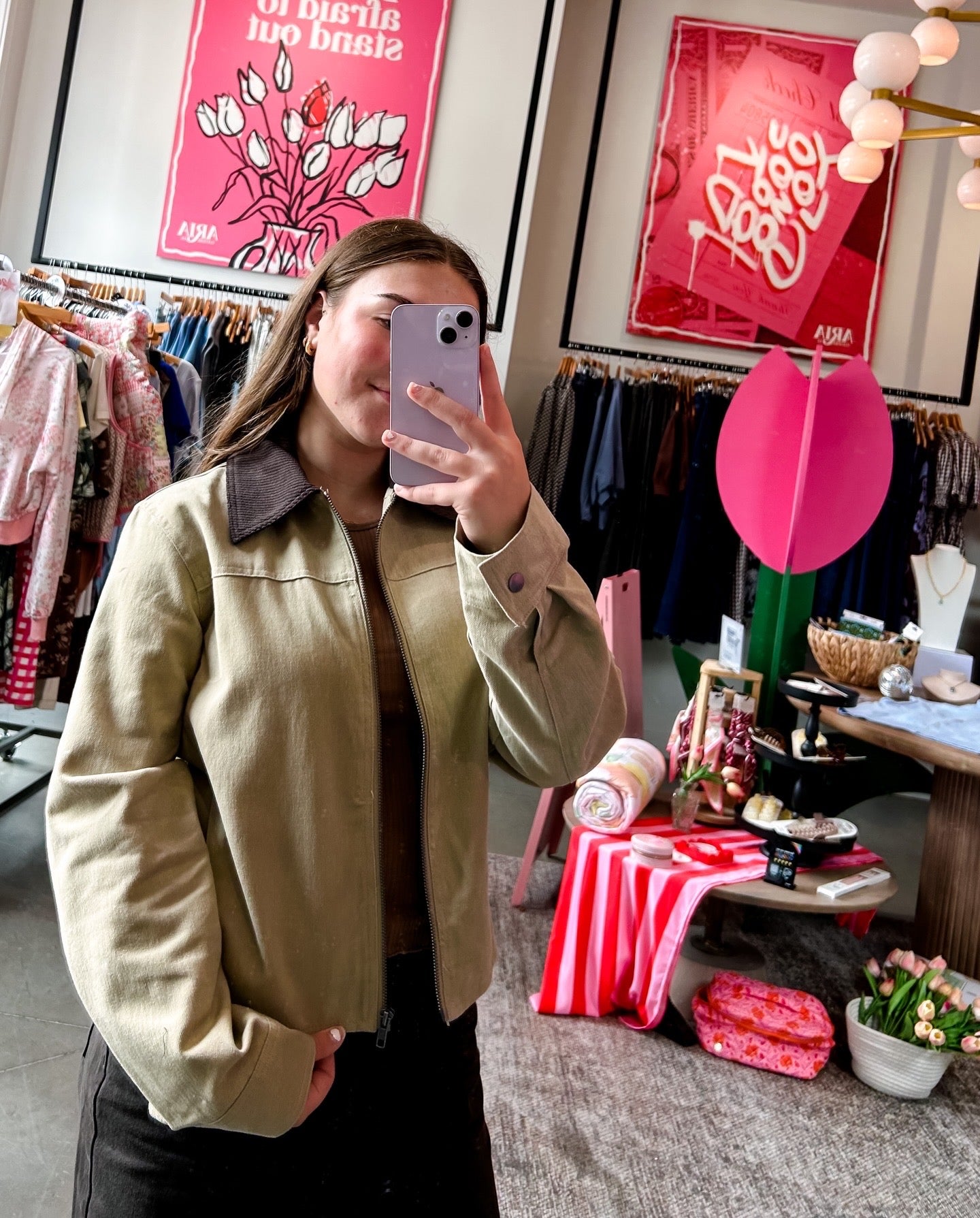 Khaki Corduroy Zip Up Jacket