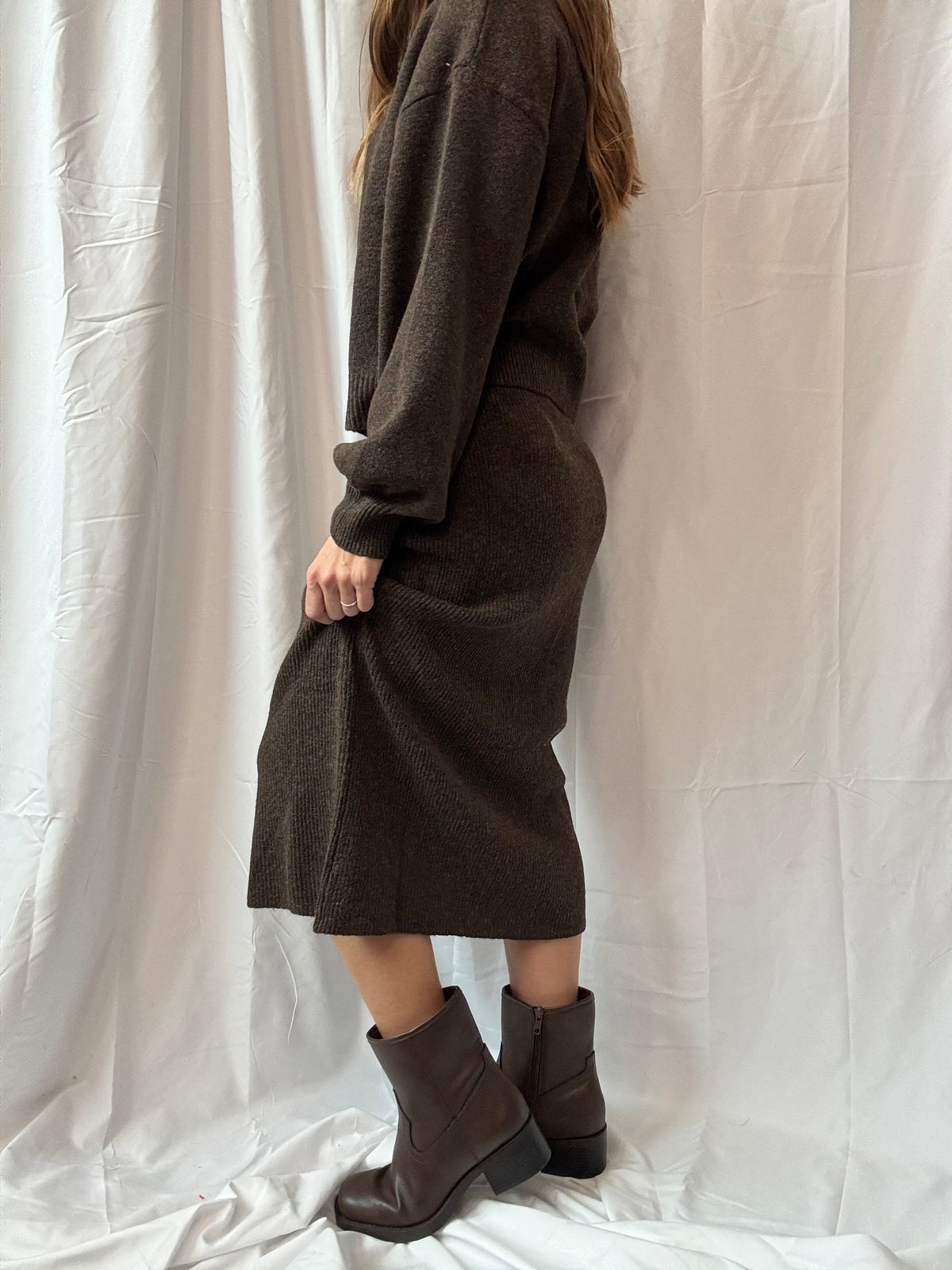 Brown Sweater Pencil Skirt