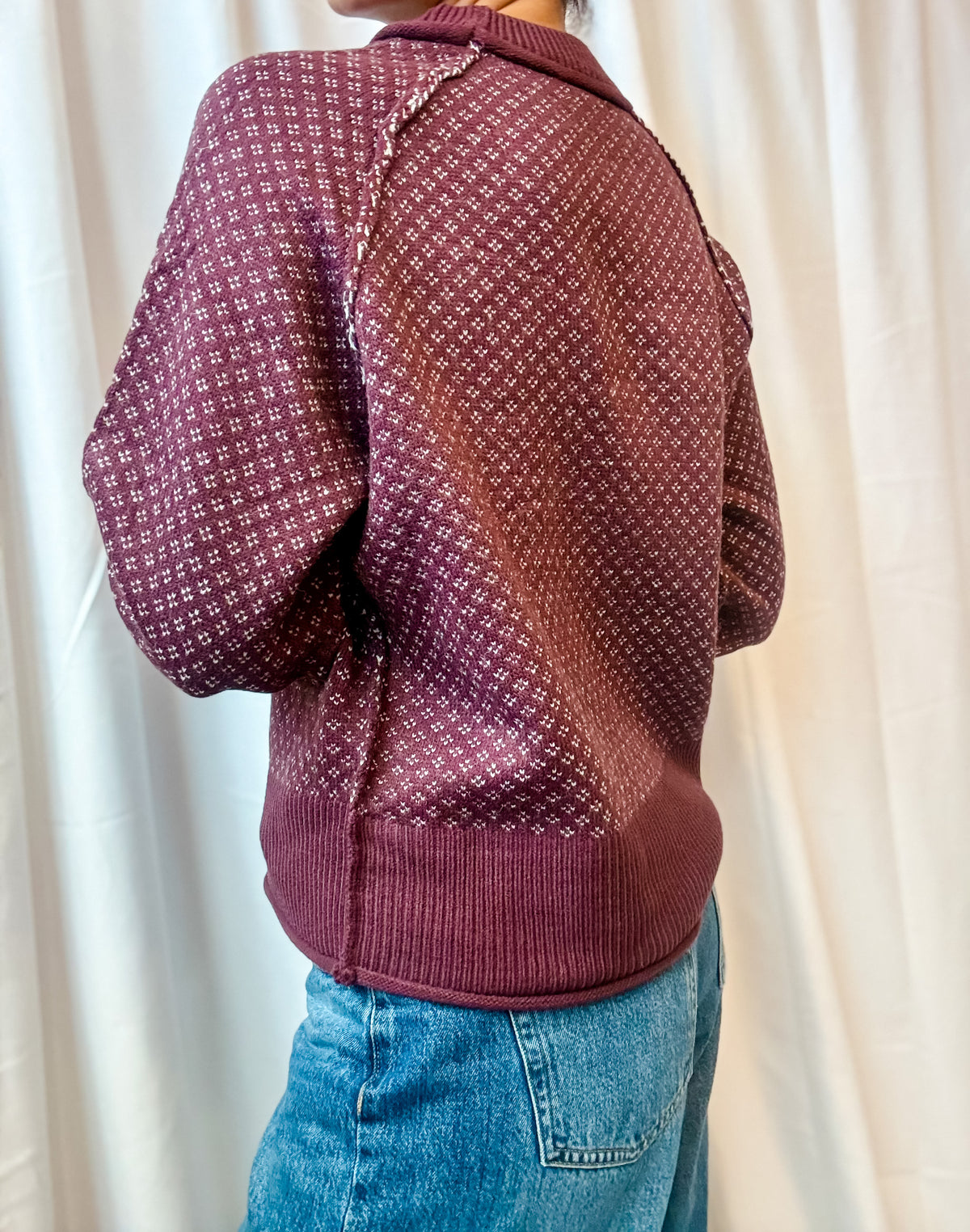 Maroon Patterned Mock Neck Sweater
