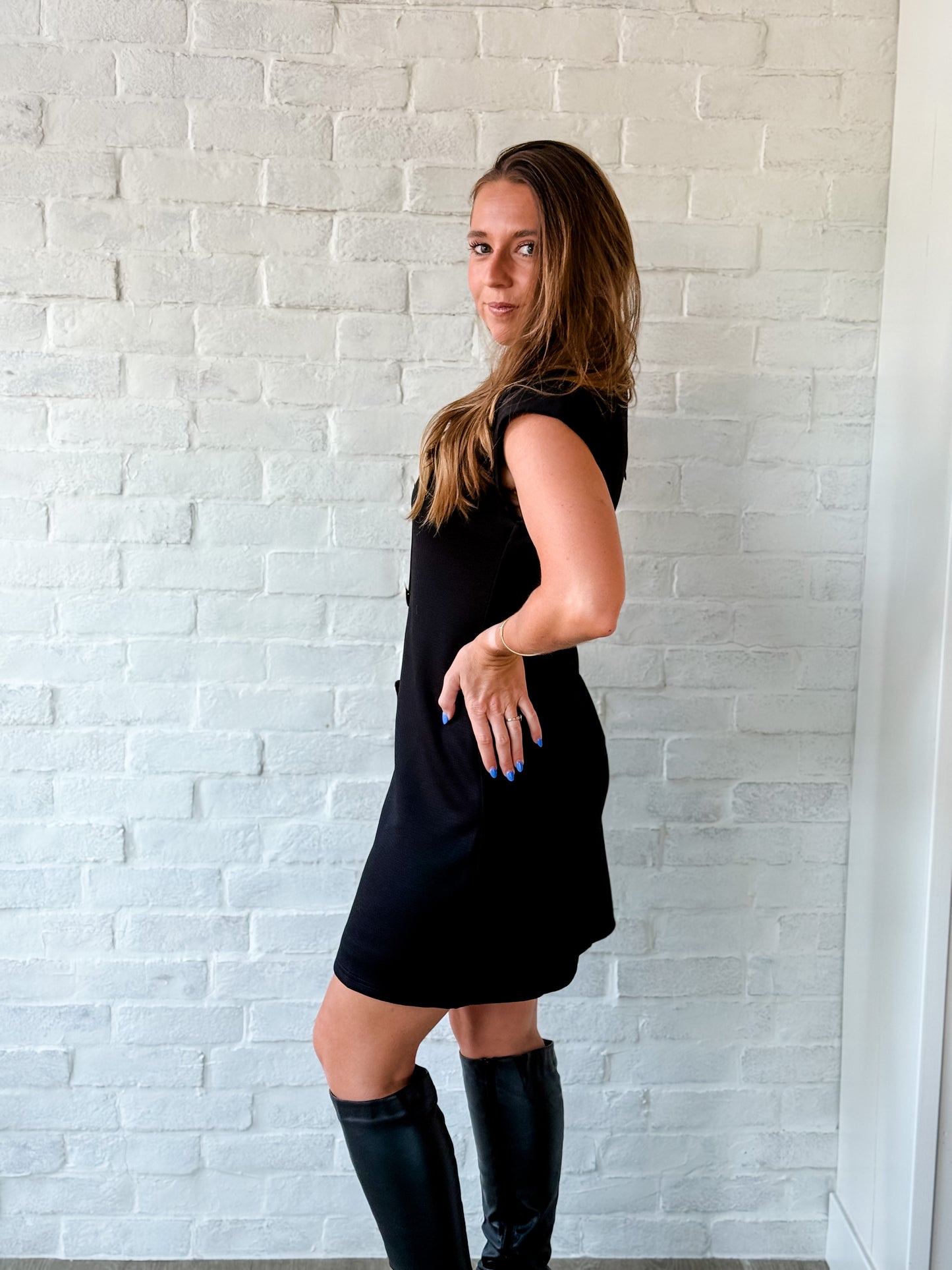 Black Gold Button Mini Dress