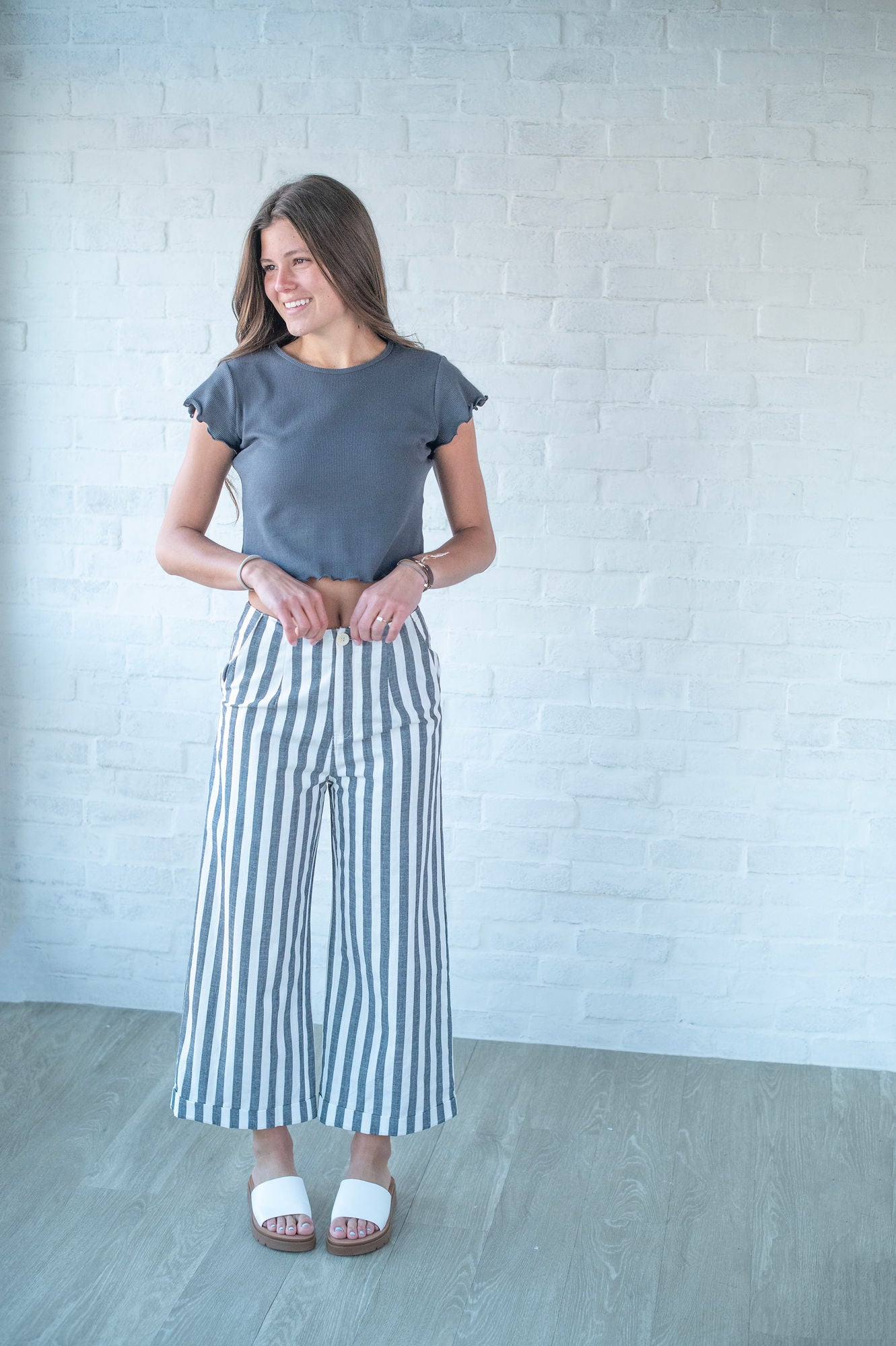 Charcoal Waffle Sleeve Top