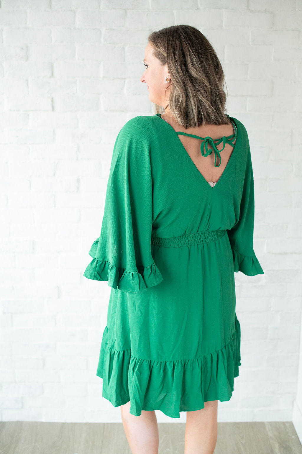 Green Ruffle Sleeve Dress