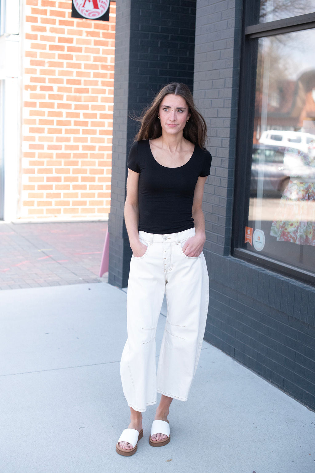 Cream Barrel Leg Jeans