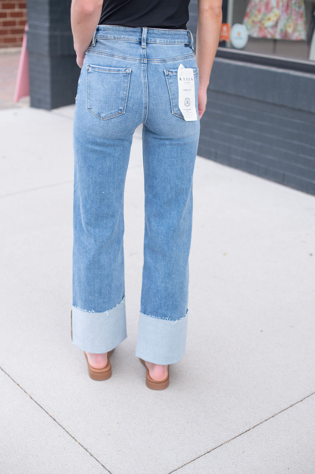 Risen High Rise Wide Cuffed Jeans