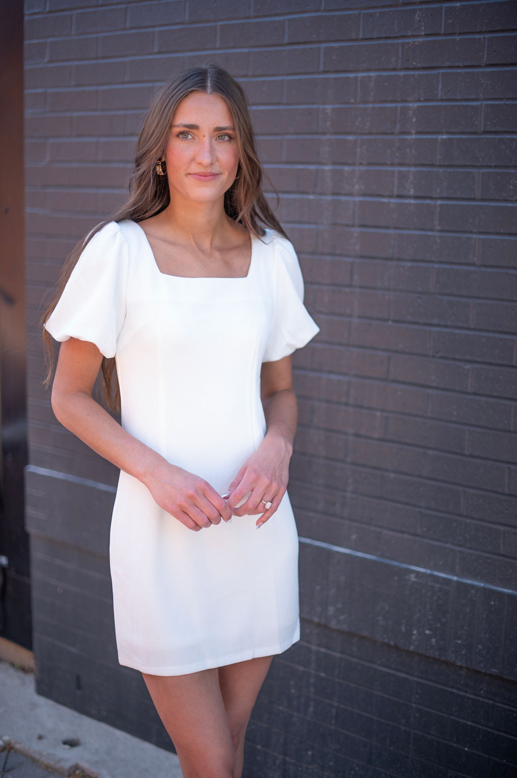 White Puff Sleeve Mini Dress