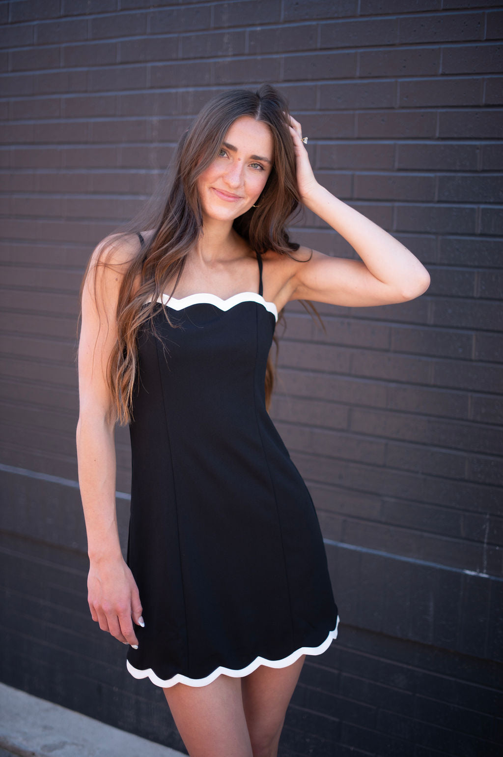 Black + White Scallop Cami Mini Dress