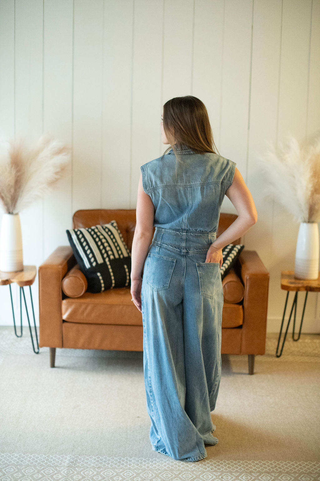 Denim Buttoned Wide Leg Jumpsuit