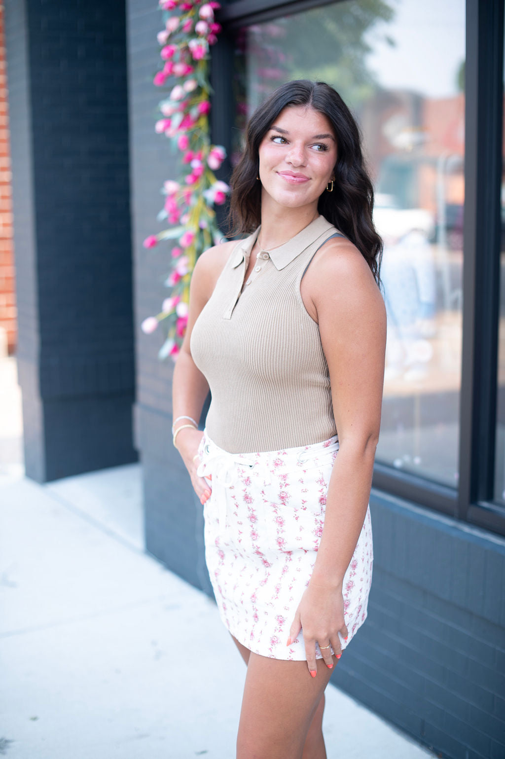 Floral Print Corduroy Mini Skirt