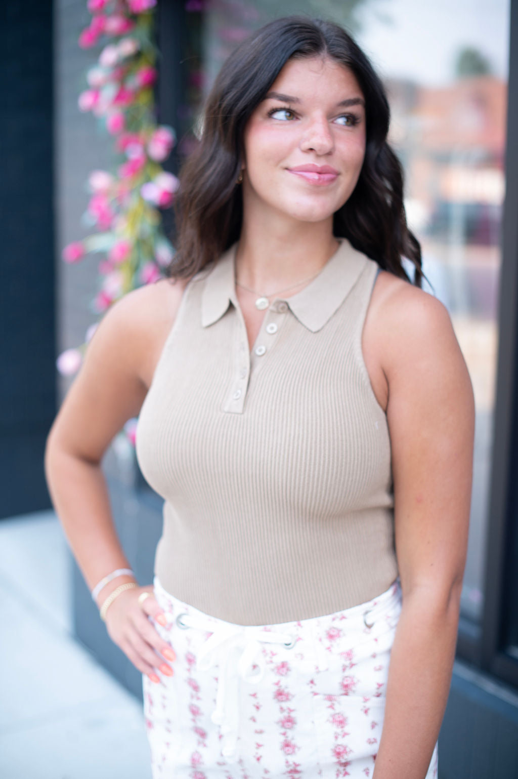 Taupe Lined Collared Tank