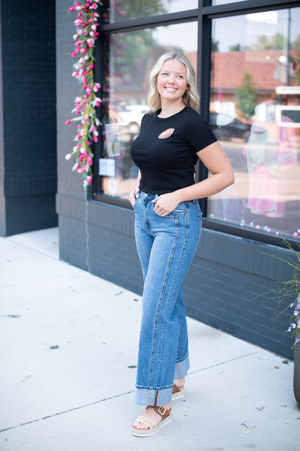 Black Football Babydoll Tee