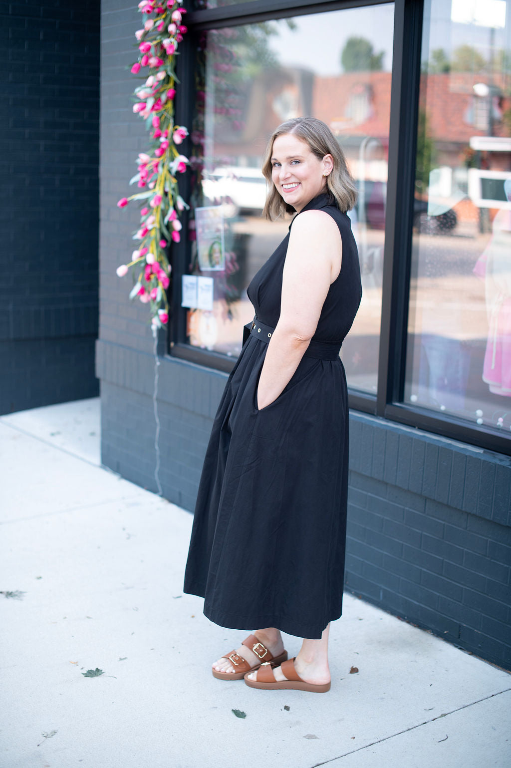 Sleeveless Belted Midi Dress