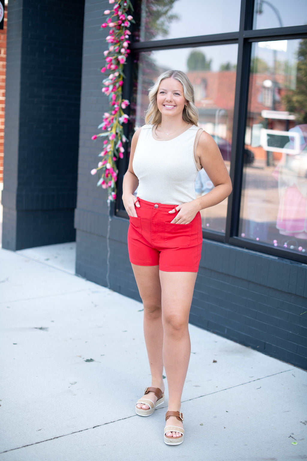 Red Patch Pocket Shorts