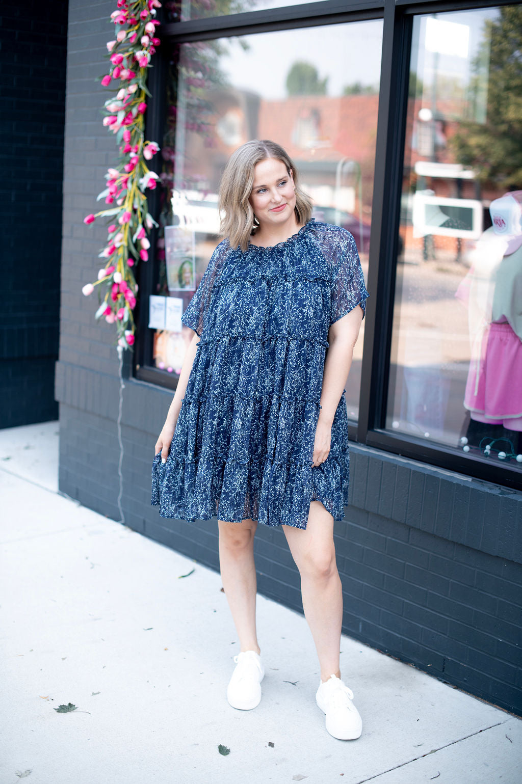 Navy Ditsy Floral Sheer Dress