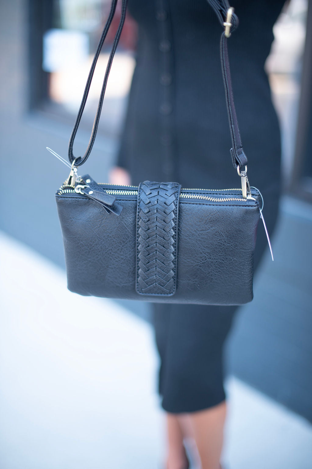 Lisa Two Compartment Black Hand Bag