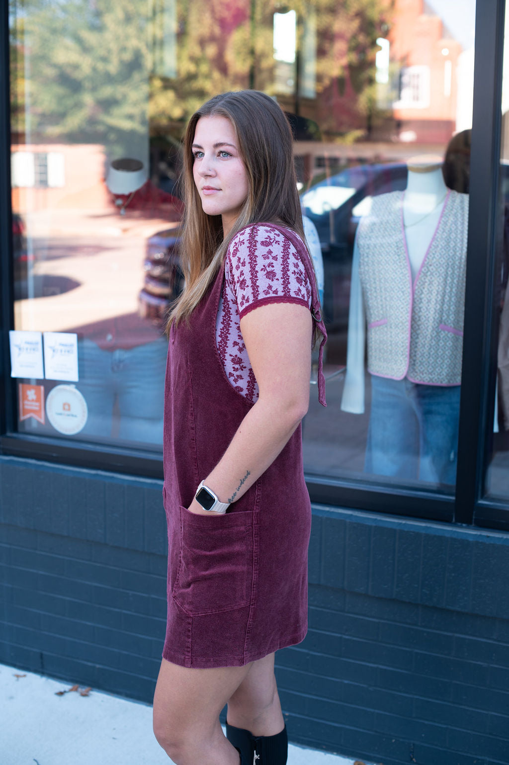 Maroon Corduroy Jumper Dress