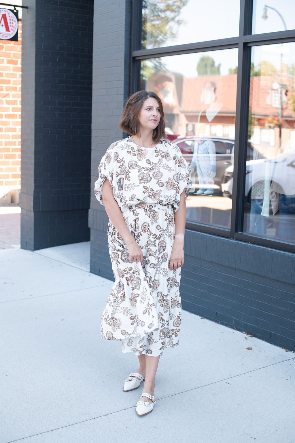Cream + Brown Floral Print Skirt Set
