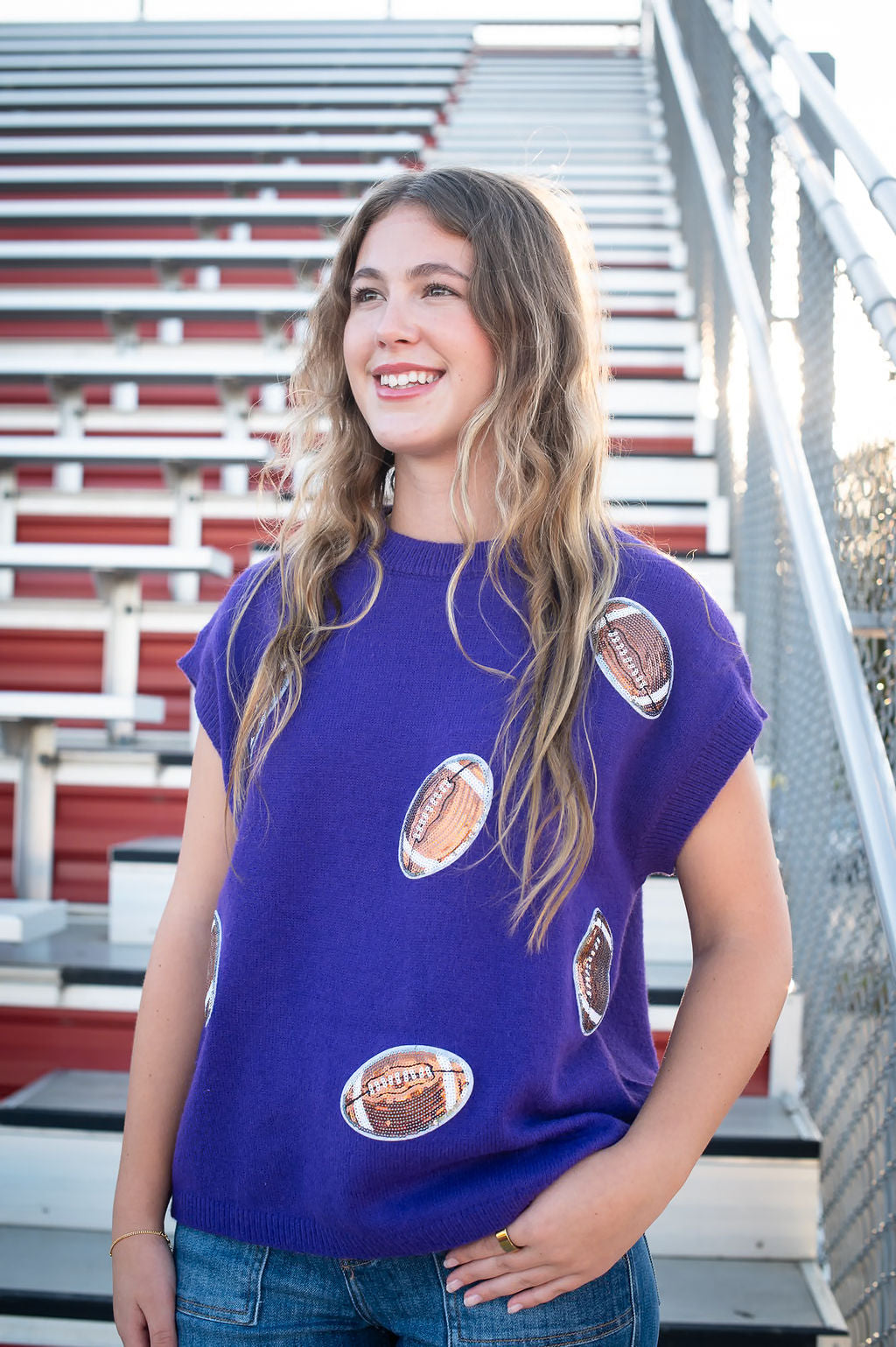 Purple Football Patch Sweater Top