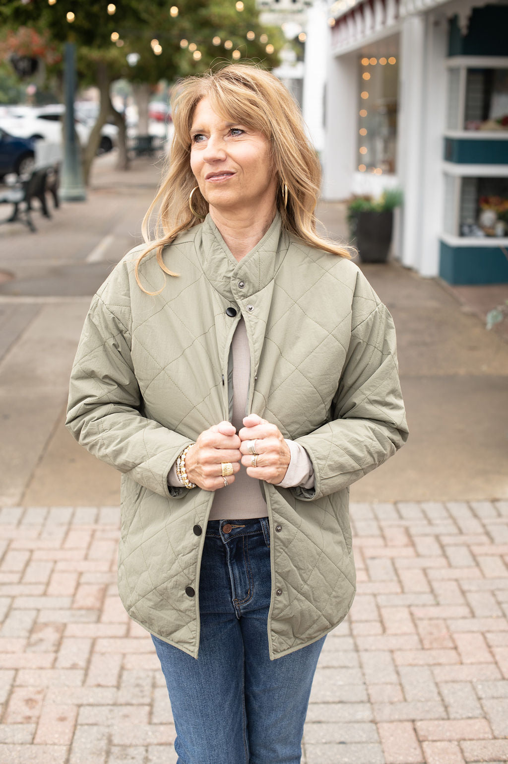 Olive Quilted Down Jacket