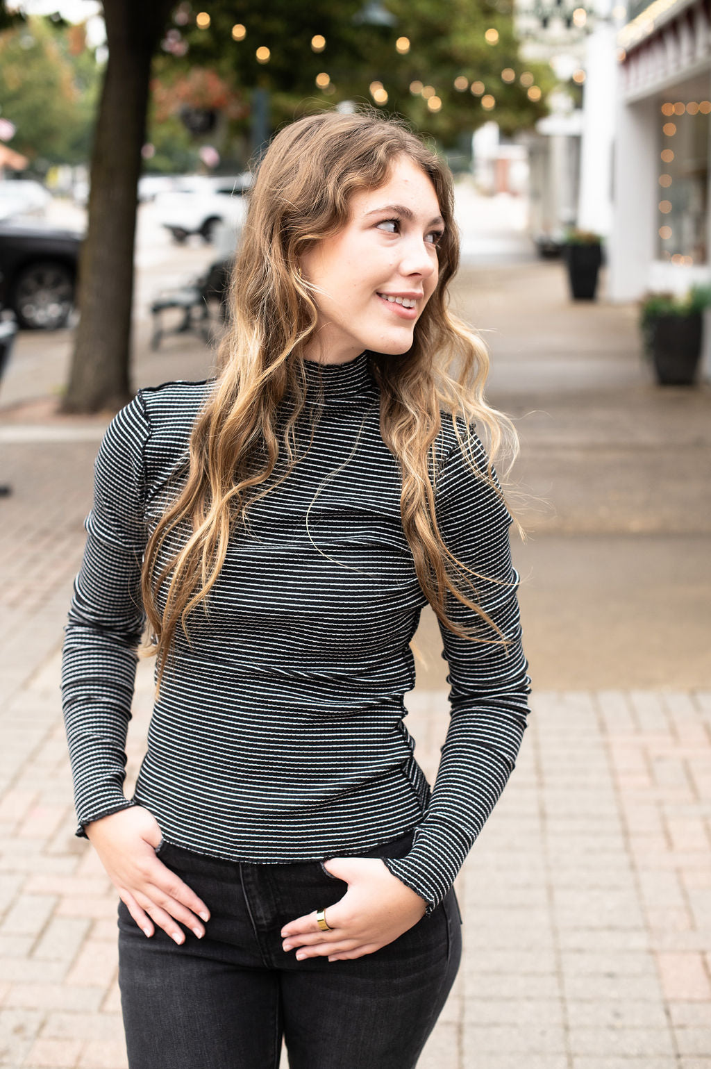 Black Stripe Long Sleeve Layering Top