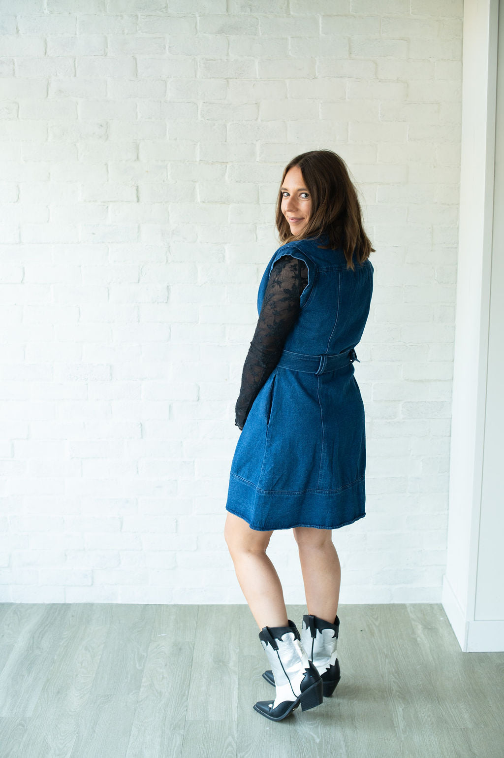 Dark Denim Belted Dress