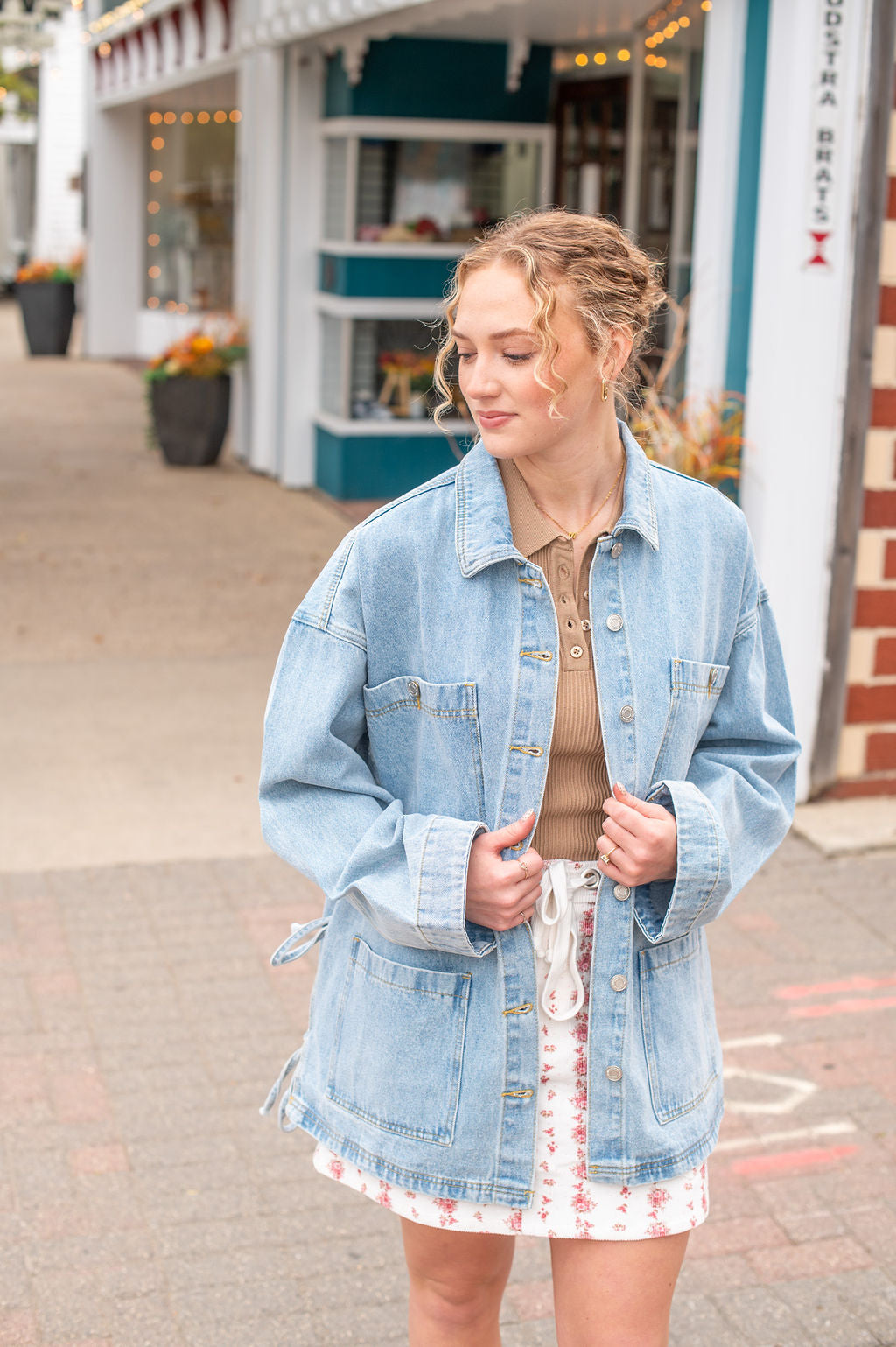 Boho Light Wash Tie Denim Jacket